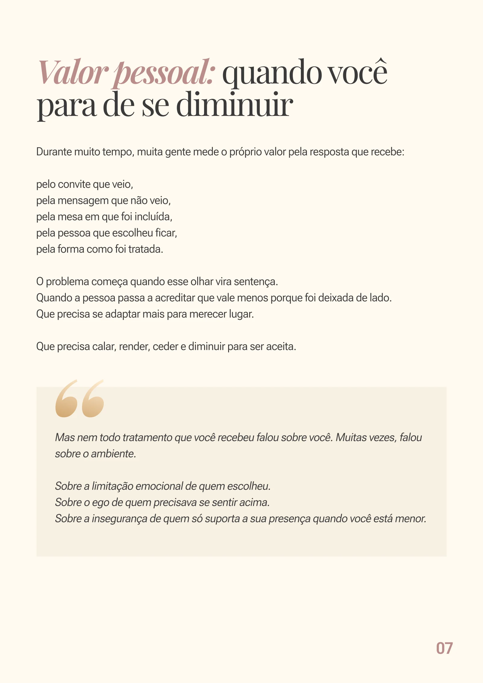 Página real do e-book sobre valor pessoal